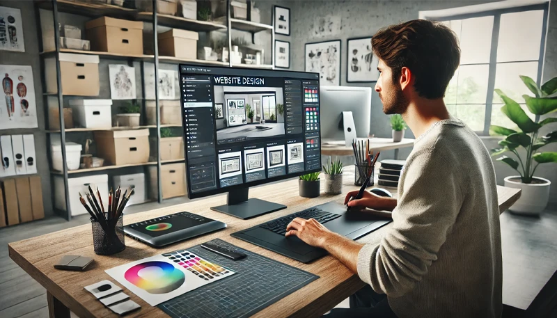 Un diseñador gráfico creando una página web.