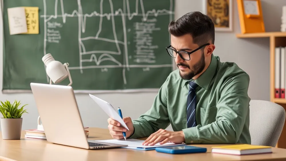 Un emprendedor ordenando los documentos de su escritorio