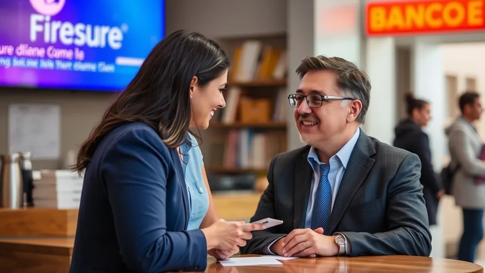 Una pareja hablando con el director de un banco