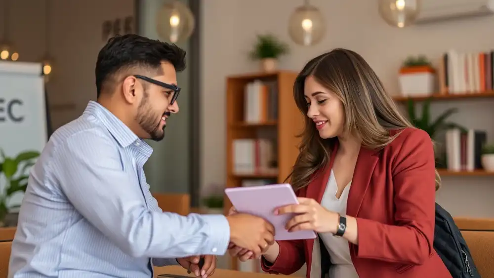 Una pareja negociando una hipoteca con un banco