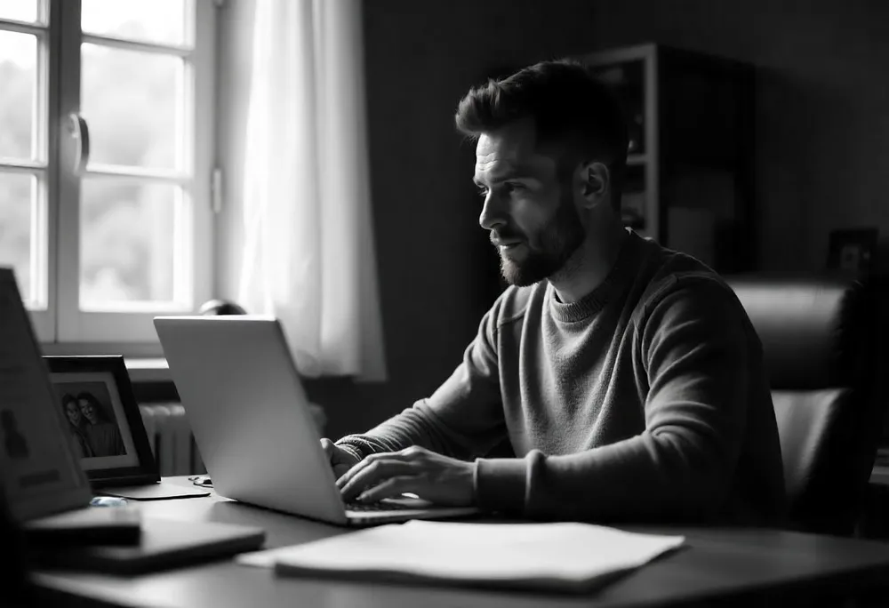 Un hombre haciendo la declaración de la renta en su portatil