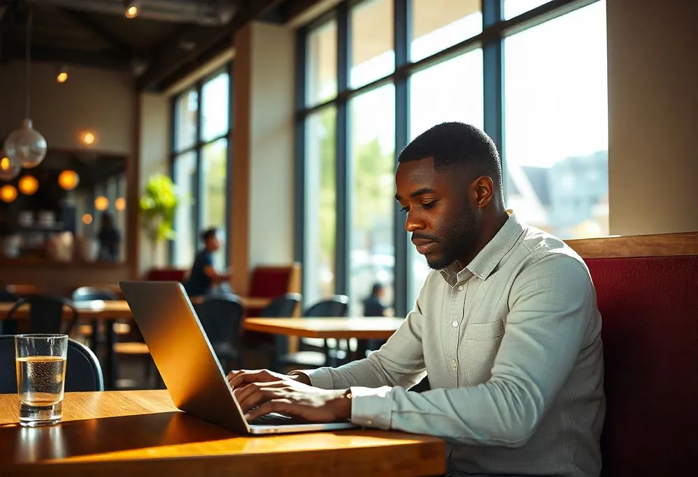 Un hombre trabajando con su ordenador portatil